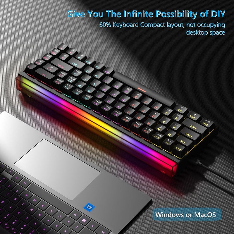 Womier 60% Keyboard Gaming with Light Box, Wired Mechanical Keyboard with MCA Keycaps, OEM Profile, Programable, 64 Keys Hot Swap RGB Cream Custom Key Board for PC Computer Win/MAC (WK68 PRO-Black) - Image 3